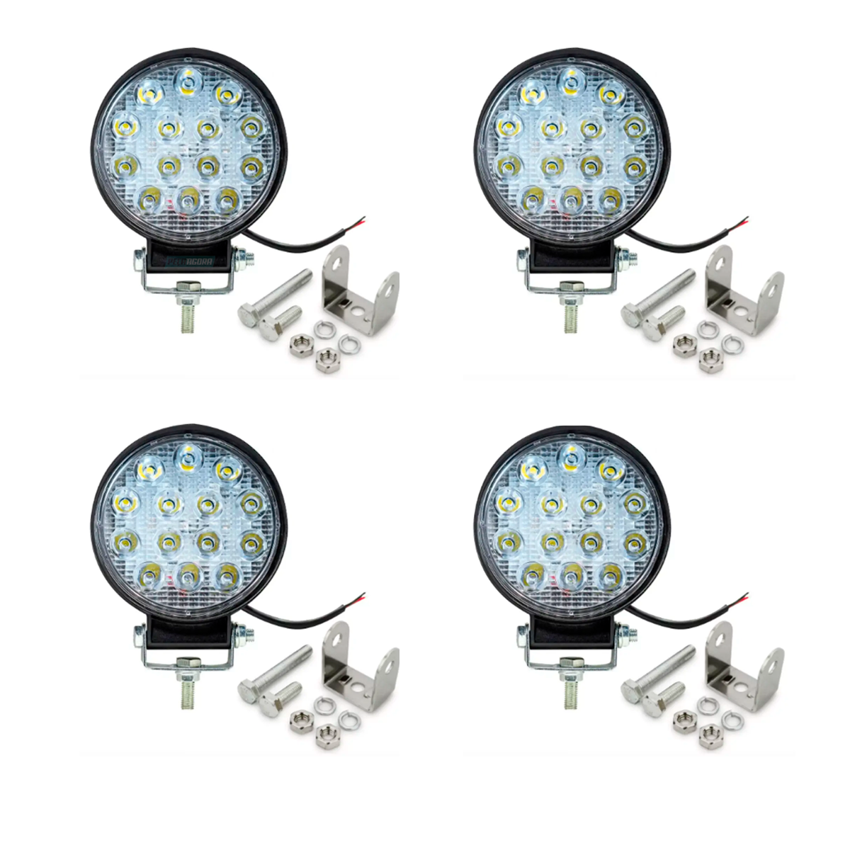 CAIXA 4 FAROIS MILHA 14 LED 11CM 42W 12V 24V REDONDO OFF ROAD 6000K JIPES MAQUIN