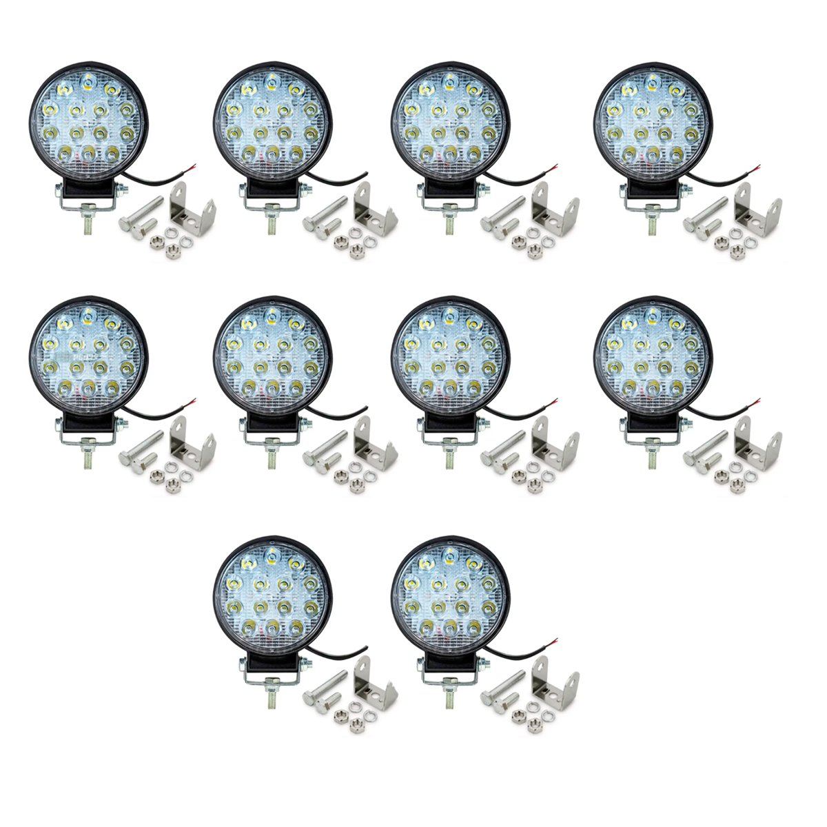 PAR FAROL MILHA 14 LED 11CM 42W 12V 24V REDONDO OFF ROAD 6000K (CX.62102023**2)