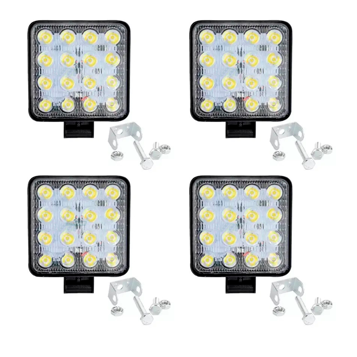 CAIXA 4 FAROIS MILHA LED QUADRADO 16 LEDS 48W 11CM 10 A 30V JIPES CARROS CAMINHO