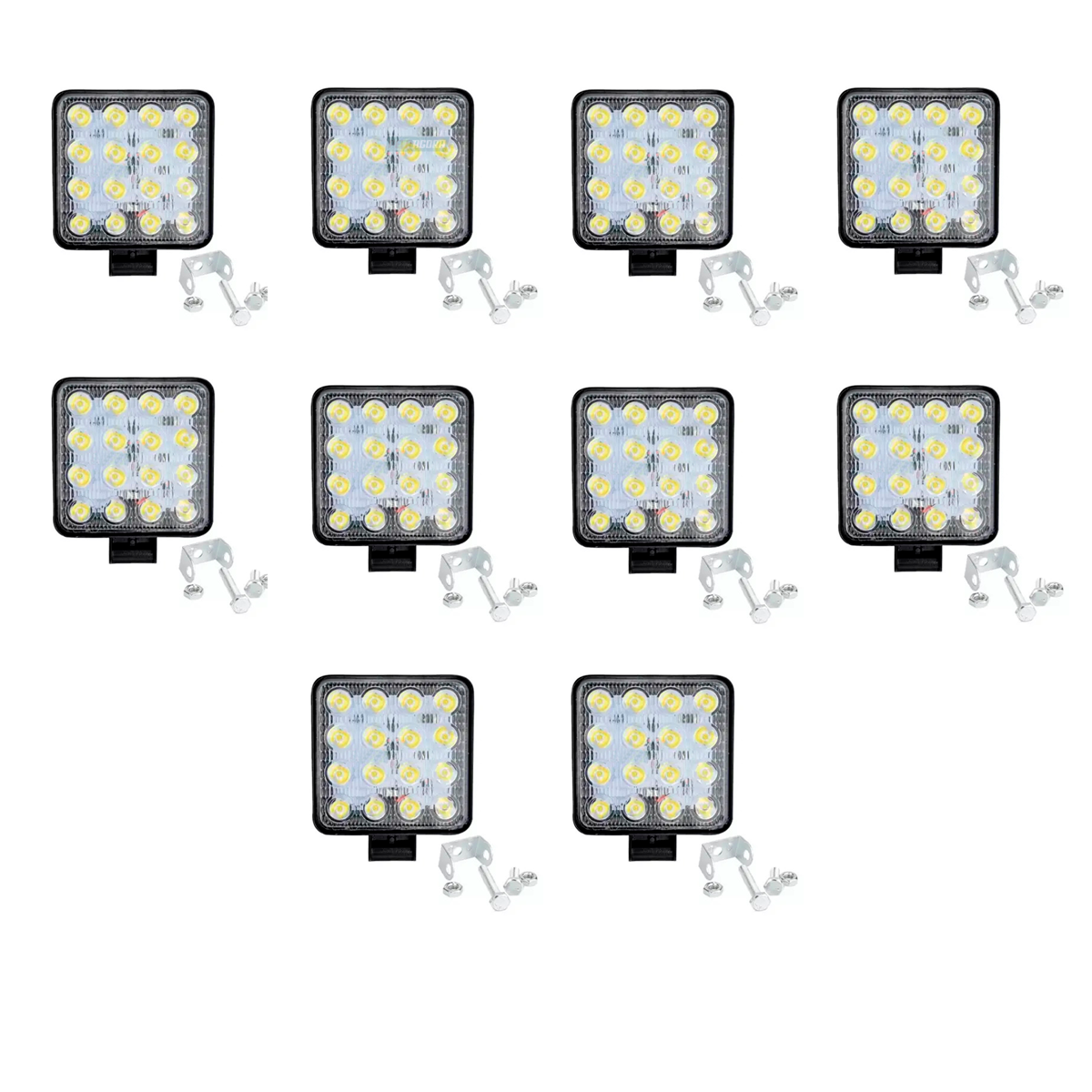 CAIXA 4 FAROIS MILHA LED QUADRADO 16 LEDS 48W 11CM 10 A 30V JIPES CARROS CAMINHO