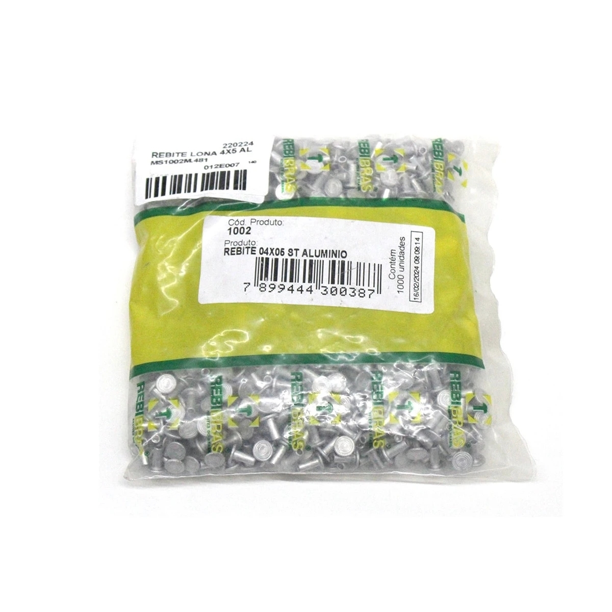 REBITE LONA 4X5 ALUMINIO SEMI TUBULAR (PACOTE COM 1000) (MS1002M)