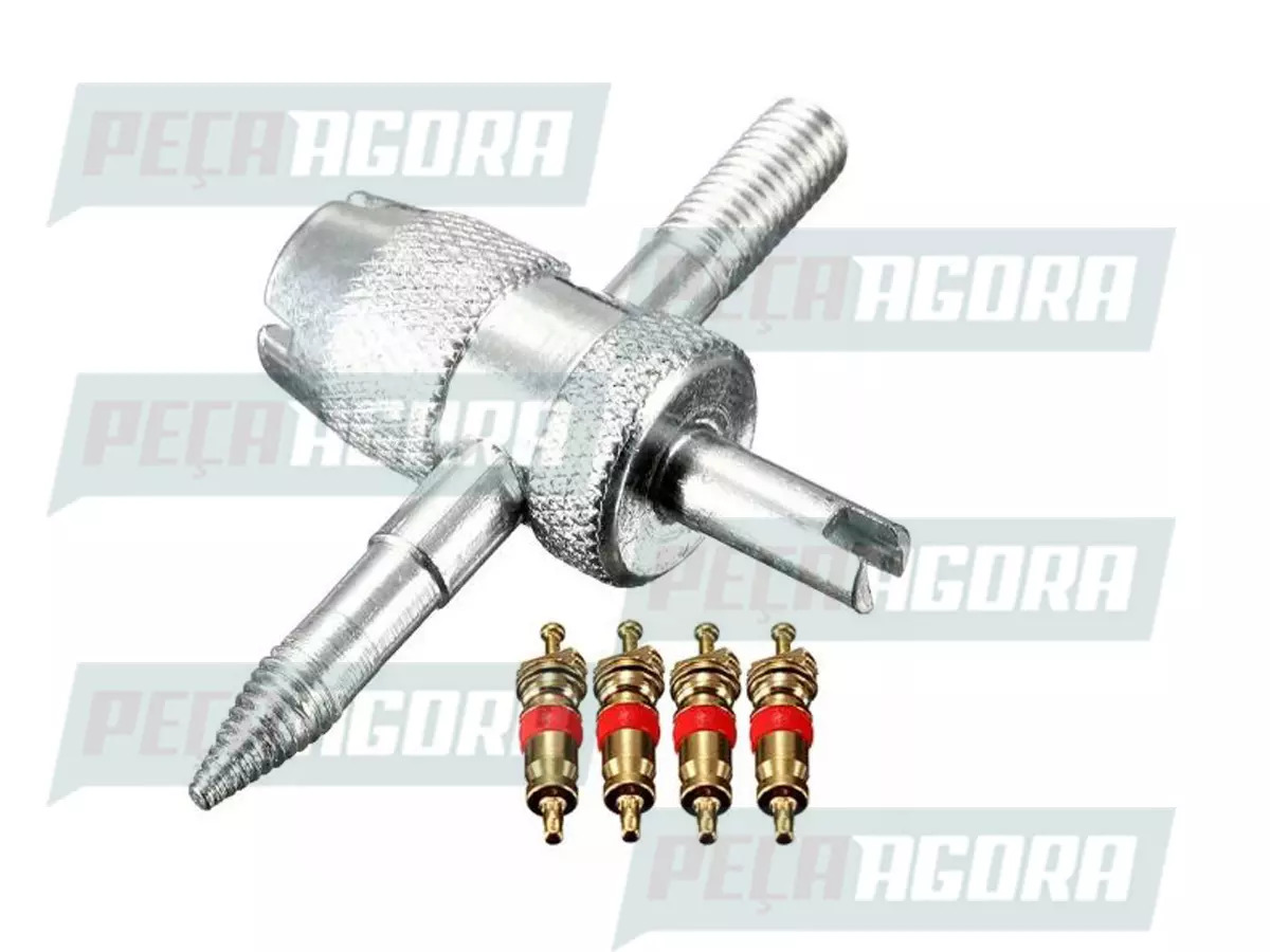 KIT 1 CHAVE SACA VALVULA DE PNEU +4 VALVULAS NUCLEO (KITCHV4)