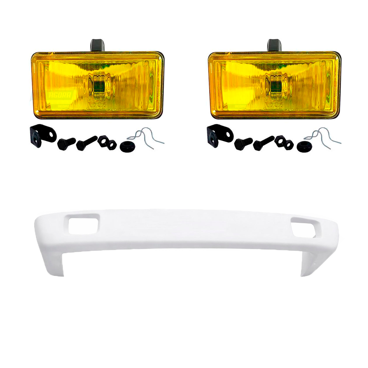 KIT SPOILER FIBRA BRANCO 2 FAROIS NEBLINA AMARELOS MB 1113 1313 1513 2013 2213 (