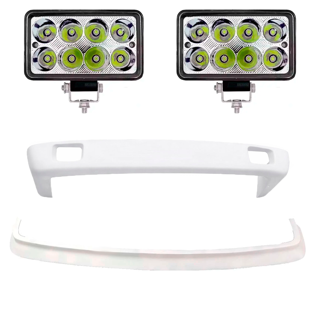 KIT SPOILER E BIGODE COM 2 FAROIS NEBLINA LED MB 1113 1313 1513 2013 2213 CARA P
