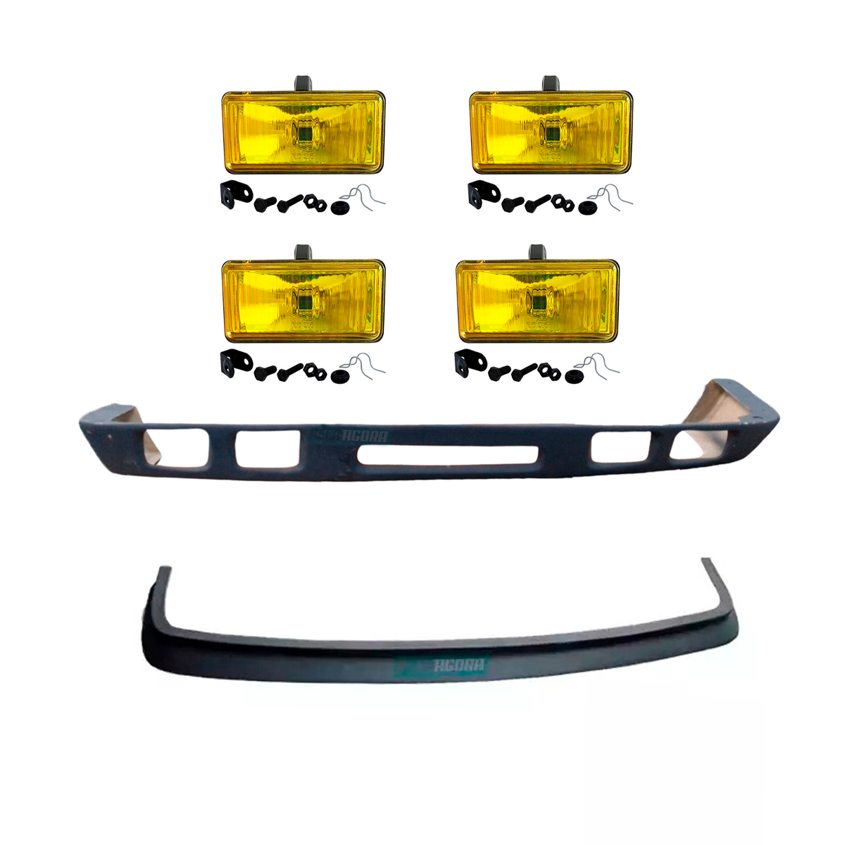 KIT SPOILER E BIGODE PARACHOQUE COM 4 FAROIS CENTRO ABERTO FIBRA MB 1113  (K.AS2