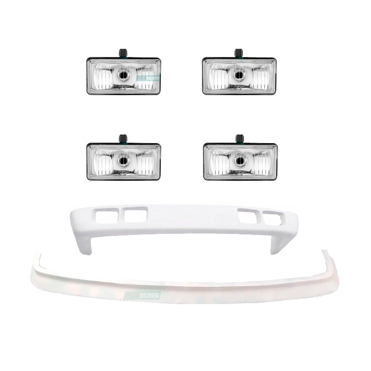 KIT SPOILER E BIGODE PARACHOQUE FIBRA BRANCO COM 4 FAROIS MILHA MB 1113 1313 151