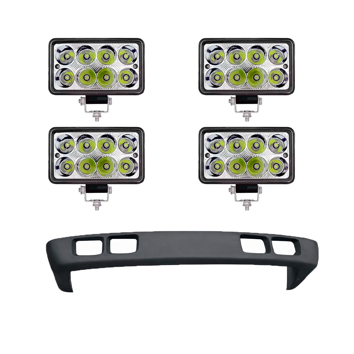 KIT SPOILER COM 4 FAROIS LED CARA PRETA CENTRO FECHADO FIBRA MB 1113 1313 1513 2
