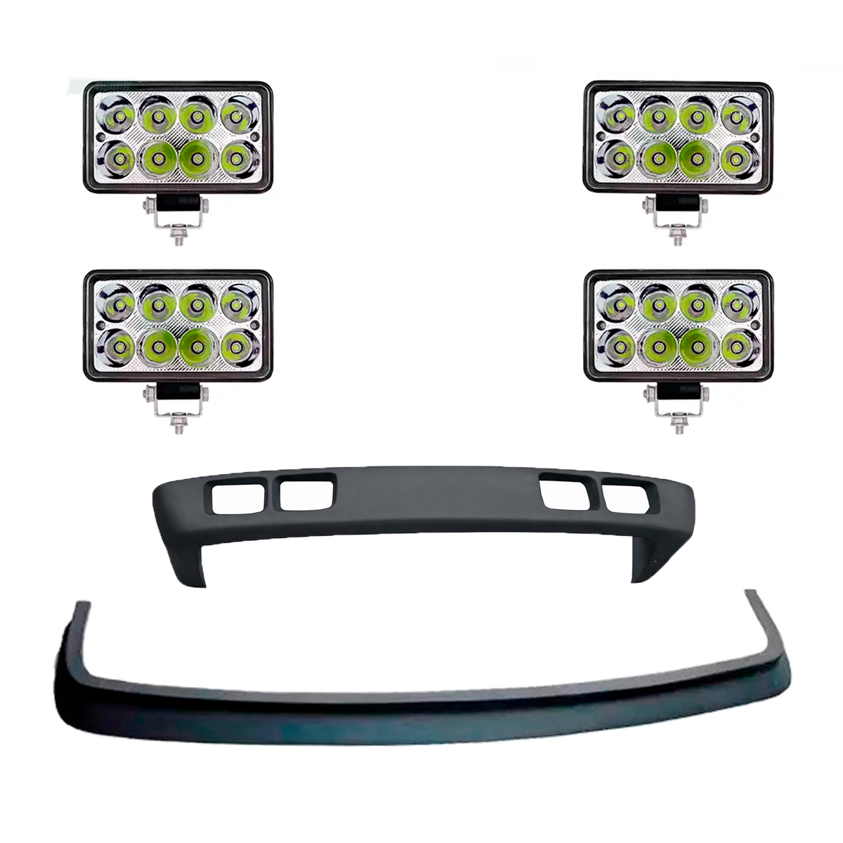 KIT SPOILER COM BIGODE COM 4 FAROIS LED CARA PRETA MB 1113 1313 1513 2013 2213 C