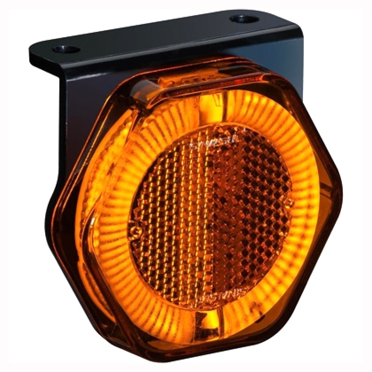 LANTERNA POSICAO LATERAL C/ GUIA LUZ AMARELA E SUPORTE CARRETAS DIVERSAS - SAIDA
