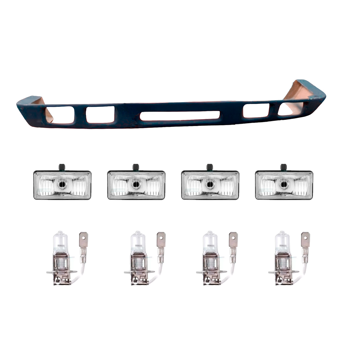 KIT SPOILER 4 FAROIS LAMPADAS H3 24V MB 1113 CARA PRETA CENTRO ABERTO (K.AS2140-