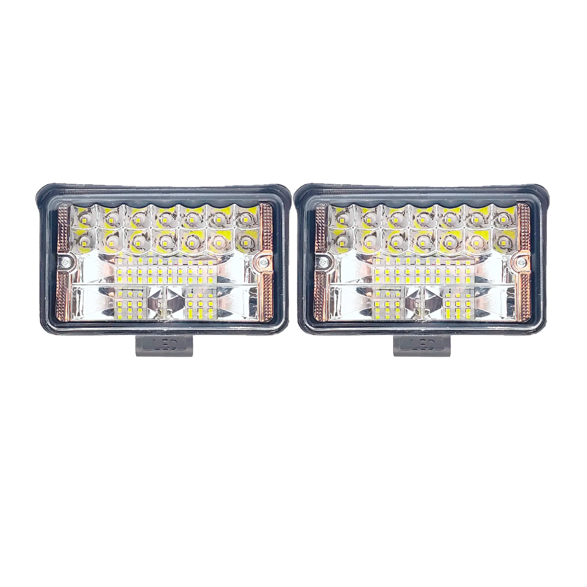 PAR FAROIS MILHA LED RETANGULAR 15X13CM 72W UNIVERSAL JIPES CARROS CAMINHOES MAQ