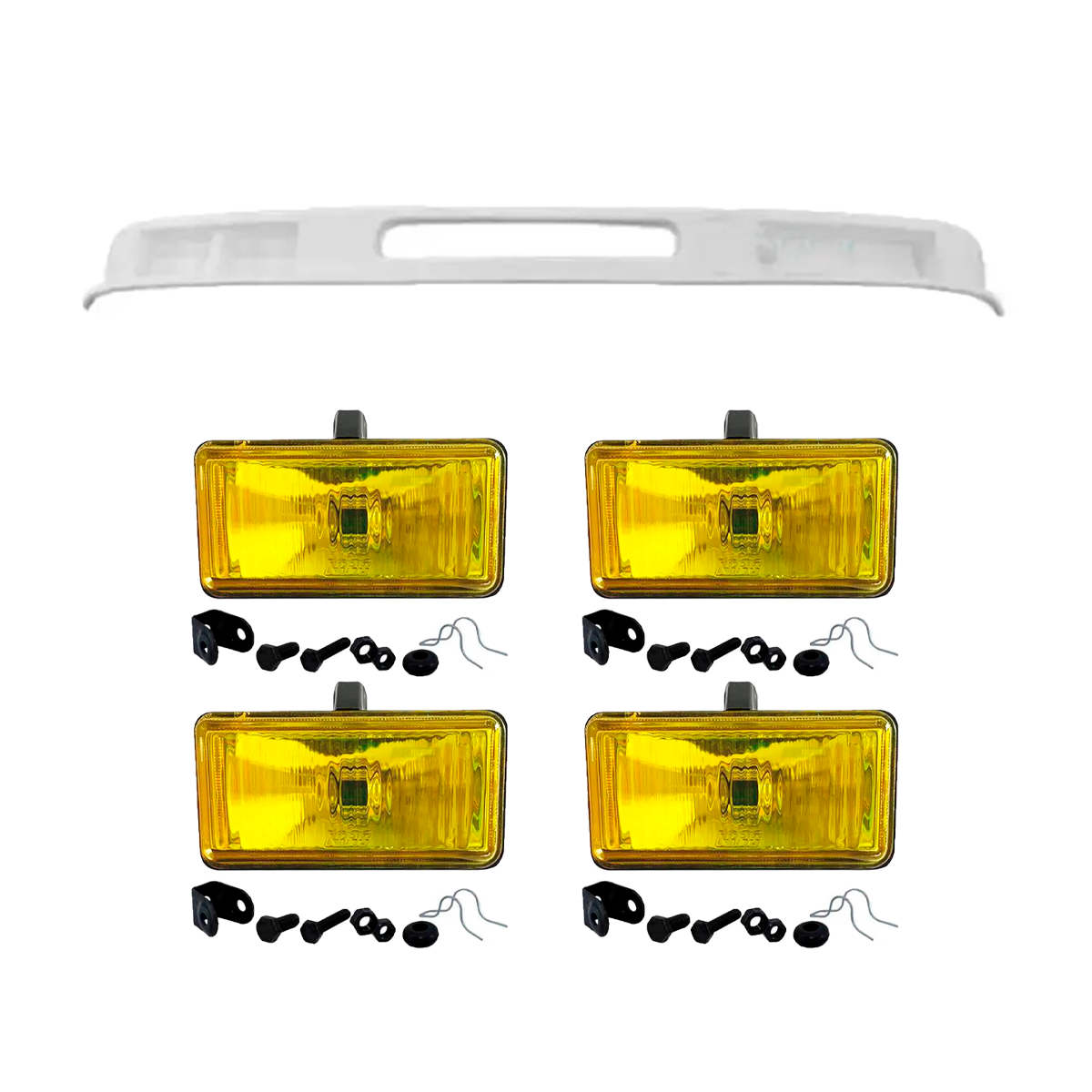 KIT SPOILER FIBRA + 4 FAROIS AMARELOS NEBLINA H3 MB 608 708 MERCEDINHO (K.AS2458