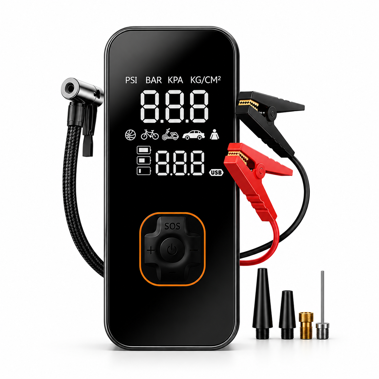 BOMBA ELETRICA PORTATIL DIGITAL ENCHER PNEU INFLADOR AUTOMOTIVO PRETO (25LMIN)
