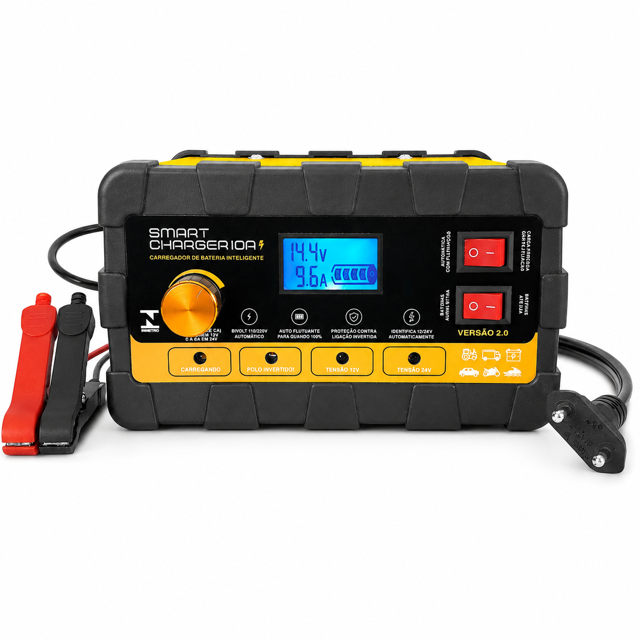 CARREGADOR 10 AMPERES 12V 24V BATERIA CAMINHAO 150A 180A 200A (12V24V10A)