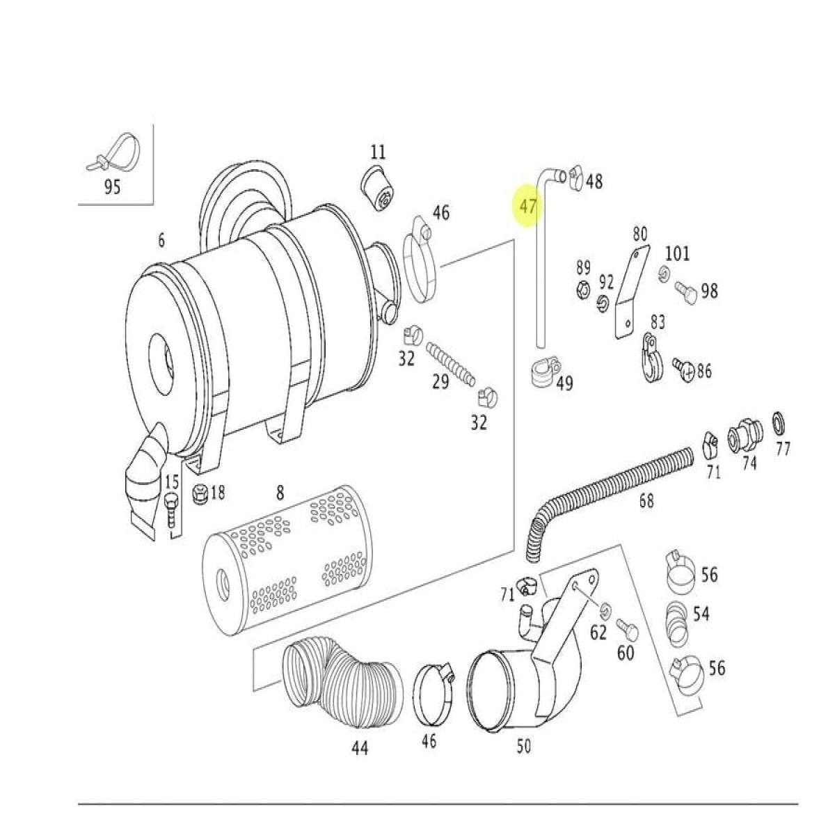 MANGUEIRA TUBO VENTILACAO MB OH 1115 / 1315 MOTORES OM904 / OM924 / OM906 / OM92