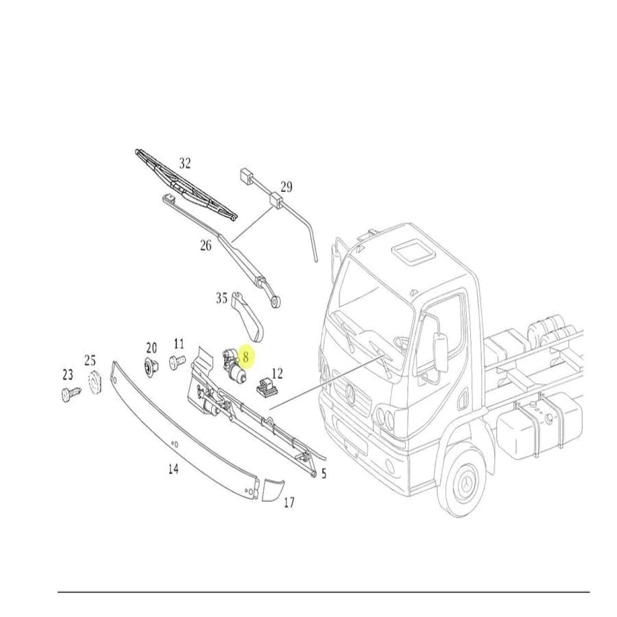 MOTOR LIMPADOR PARABRISA 24V MB 715 815 915 2003 DIANTE (9798240401)