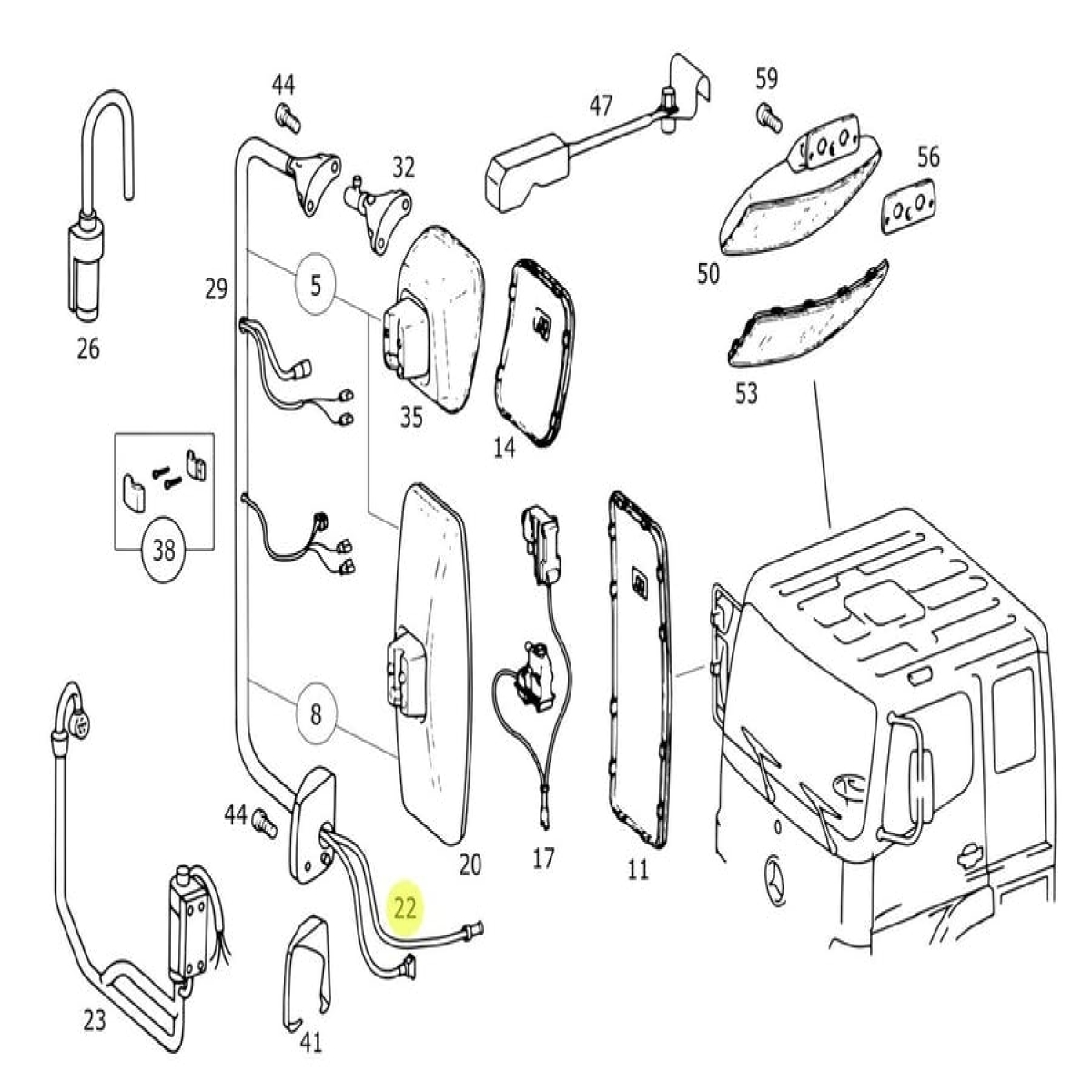 CHICOTE ELETRICO ADAPTADOR ESPELHO MERCEDES-BENZ ATEGO 1419 2022 | DISTÂNCIA EN