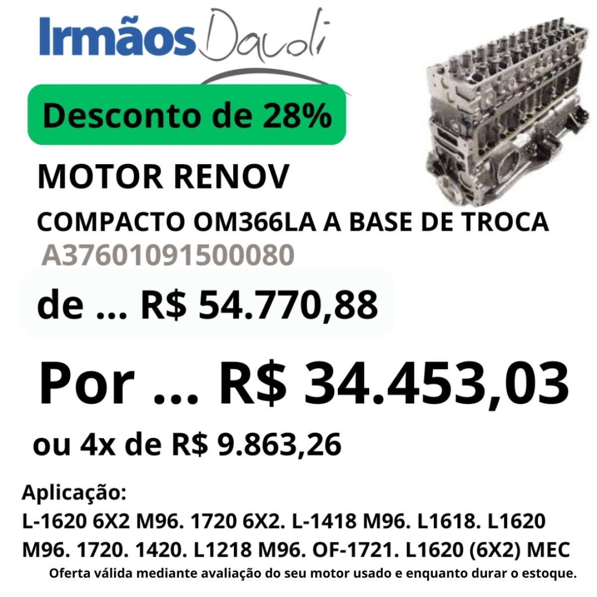 MOTOR COMPACTO PLUS C/ CABEÇOTE OM 366A / OM 366LA (37601091500080)