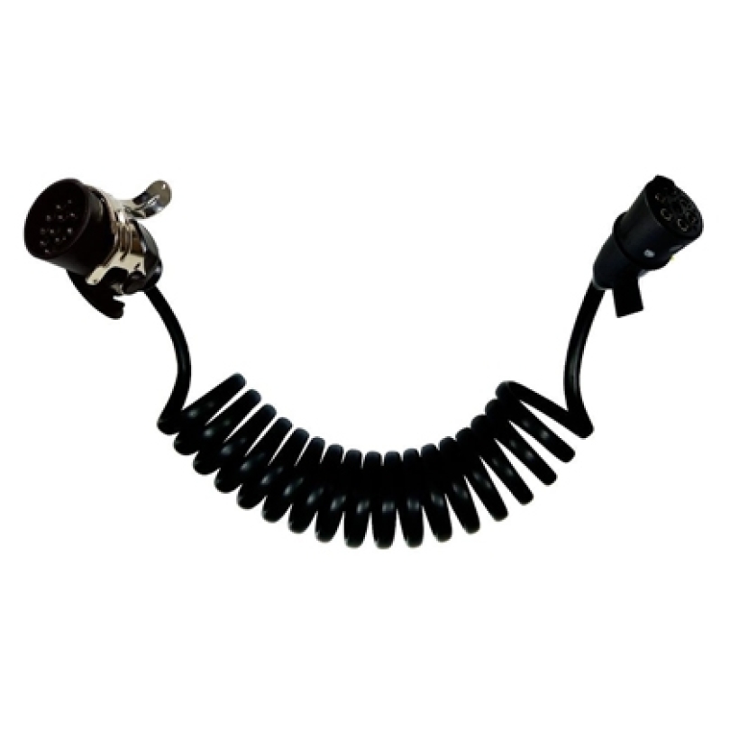 CHICOTE ELETRICO ESPIRAL ADAPTADOR CAMINHOES 2 TOMADAS MACHO 15 POLOS NYLON EIXO
