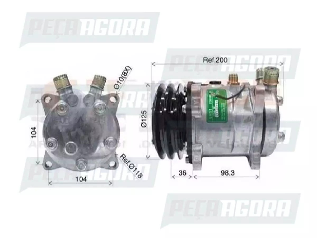COMPRESSOR MINI CASE MODELO SE507 5H11 12V 8 ORELHAS POLIA 2A R134A (84321962)