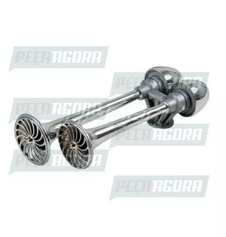 BUZINA A AR PLASTICA 02 CORNETAS TRADICIONAL CROMADA SEM VALVULA (9783)