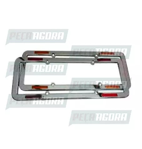 PAR ARO DE PLACA DIANTEIRA/TRASEIRA PLASTICO CROMADO COM REFLETIVO OLHO DE GATO 