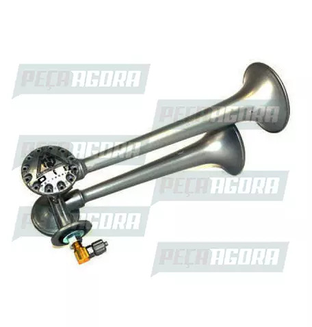 BUZINA A AR PLASTICA 02 CORNETAS TRADICIONAL CINZA SEM VALVULA (9746)