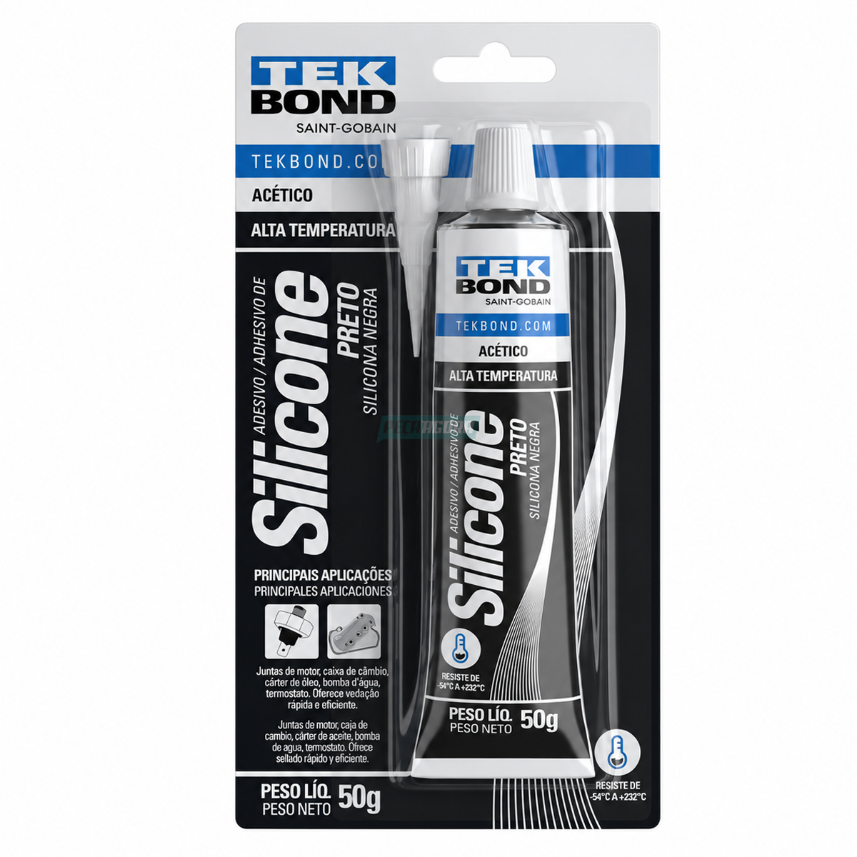 SILICONE DE VEDACAO ACETICO 50G PRETO ALTA TEMPERATURA BLISTER TEKBOND (448039)