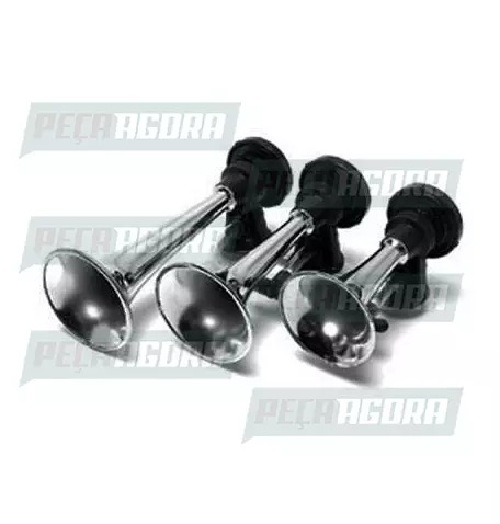 BUZINA A AR PLASTICA 03 CORNETAS CROMADA TIPO ITALIANA (036025)