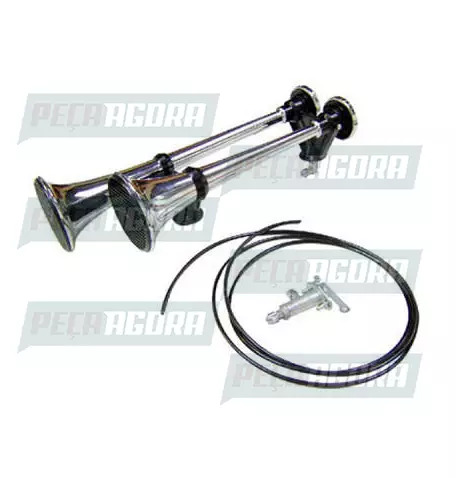 BUZINA A AR PLASTICA 02 CORNETAS BIG CROMADA COM VALVULA (036042)
