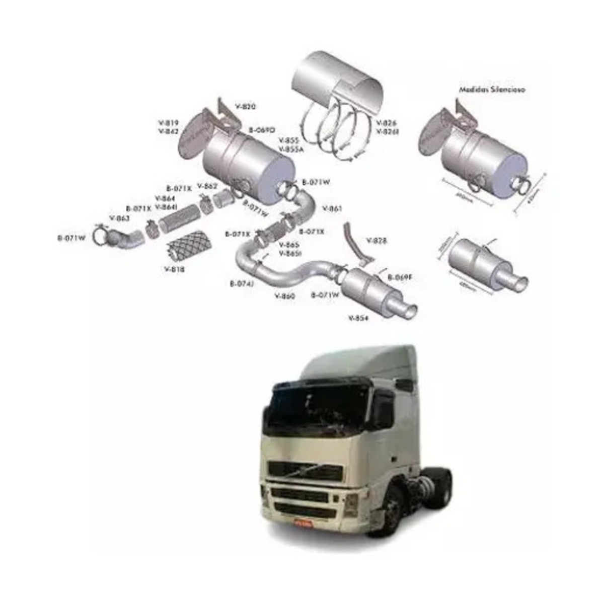 TUBO SAIDA SILENCIOSO 5 POL VOLVO FH FM EURO 3 ANO 2004 ATE 2011 (1628883-V861)