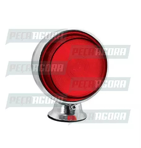 LANTERNA CROMADA BOJUDA LED 12V VERMELHA LENTE ALTA 2 FUNCOES POSICAO/FREIO (3 M