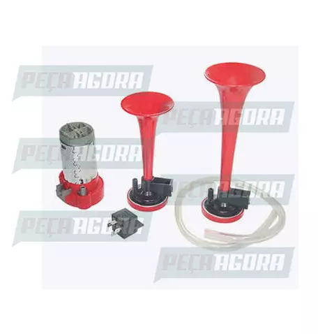 BUZINA A AR PLASTICA 02 CORNETAS VERMELHA ELETROPNEUMATICA 24V AVX (454731)