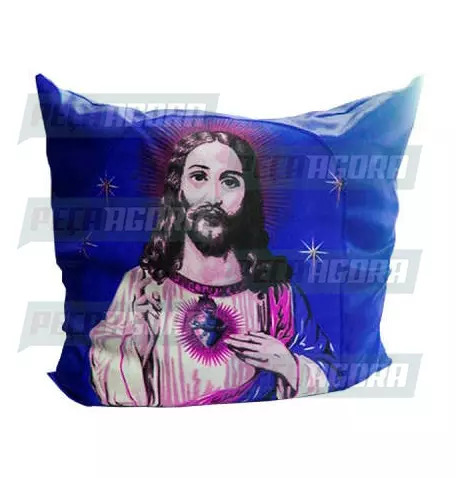 ALMOFADA CETIM 45X45/50X40/50X50 JESUS CRISTO AZ S/FRANJA SHANTUNG/JACARD/CREPE 