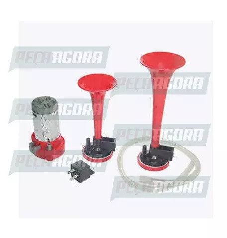 BUZINA A AR PLASTICA 02 CORNETAS VERMELHA ELETROPNEUMATICA 12V AVX (454732)