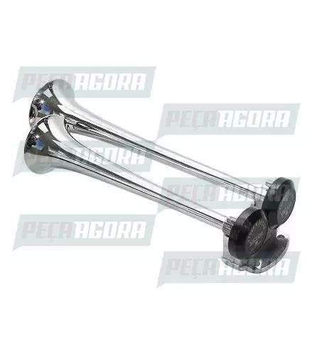 BUZINA ELETROPNEUMATICA CROMADA 12V 02 CORNETAS SEM VALVULA MANGUEIRA (454670)