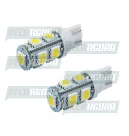 PAR LAMPADA IMPORTADA LED ESMAGADA 12V 09 LEDS TORRE T10 BRANCA 5050 (458436)
