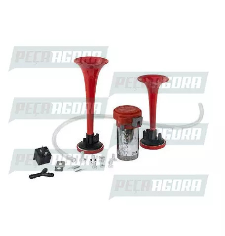 BUZINA A AR PLASTICA 02 CORNETAS VERMELHA ELETROPNEUMATICA 24V VTO (454662)