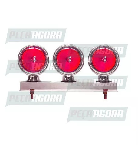 LANTERNA TRASEIRA 03 LENTES BOJUDA ALTA COM SUPORTE METAL CROMADO - VM (453221)