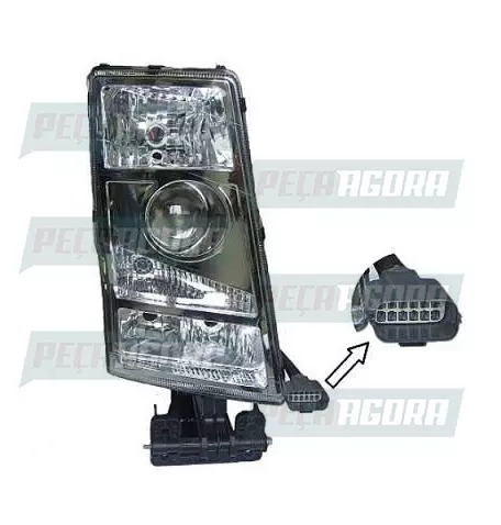 FAROL VOLVO FH-12 2004 A 2009 COM CONECTOR RETANGULAR ESQUERDO NINO (456304)