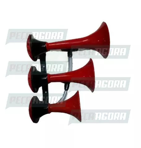 BUZINA A AR PLASTICA 03 CORNETAS VERMELHA TIPO ITALIANA LINEAR NACIONAL (453231)