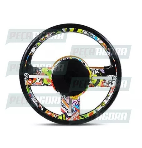 VOLANTE 380MM ACTION SPORT SEM CUBO UNIVERSAL STICKER BOMBER (444615)