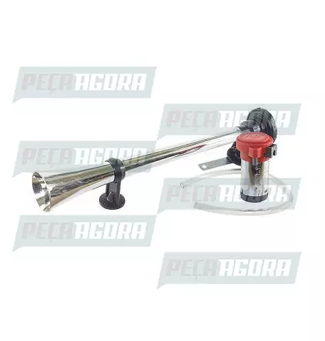 BUZINA ELETROPNEUMATICA CROMADA 12V 01 CORNETAS COM COMPR/MANGUE (454671)