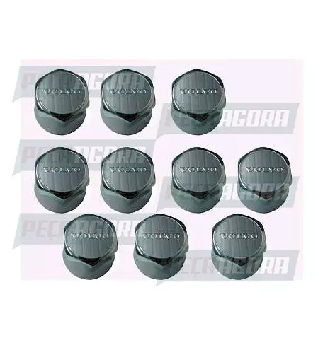CAIXA COM 10 CAPA PORCA RODA CROMADA VOLVO 33 TRACAO TOP (CX.452836**10)