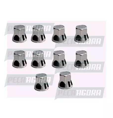 CAIXA COM 10 CAPA PORCA RODA CROMADA PADRAO 33 TRACAO ALTA JETTA (CX.444107**10)