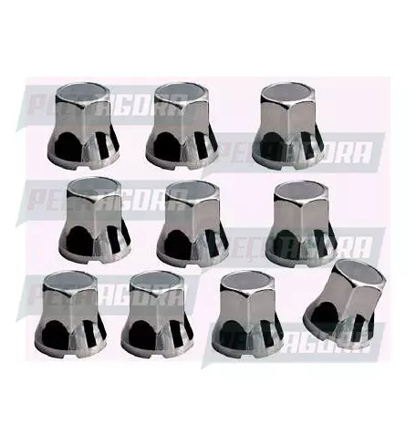 CAIXA COM 10 CAPA PORCA RODA CROMADA PADRAO 27 TRACAO LOGO JETTA TOP (CX.445702*