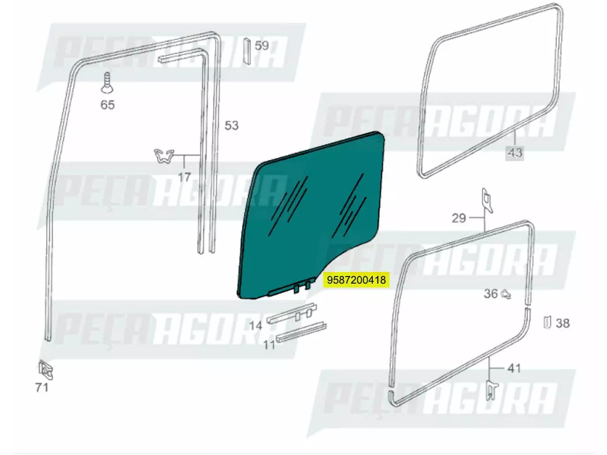 VIDRO PORTA LD DIREITO VERDE MB AXOR 1315 1418 1518 1718 1719 1723 1725 1726 172