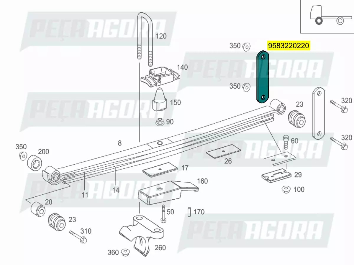 SUPORTE BRINCO JUMELO FEIXE MOLAS DIANTEIRO MB ATEGO 2730   (9583220220)