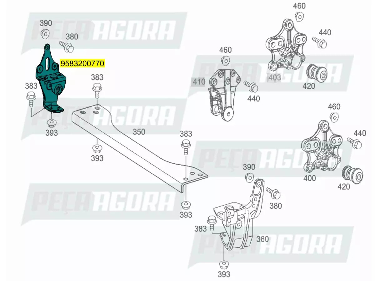 SUPORTE CAVALETE FEIXE DE MOLAS DIANTEIRO MB ATEGO 2425 2730   (9583200770)