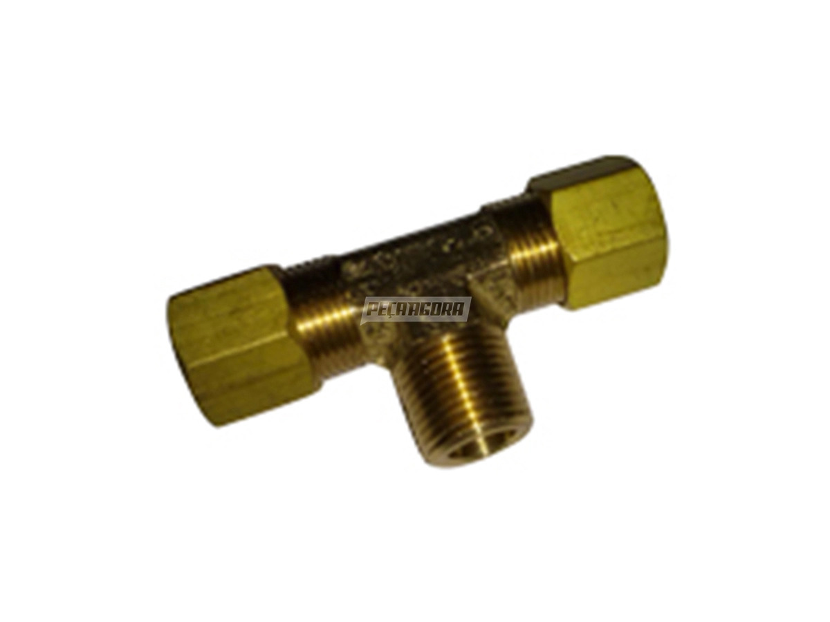 CONEXAO TEE CENTRAL 1/2 NPT X 3/8 TUBO PORCA E ANILHA . (0177)